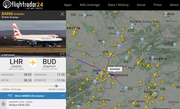 Sledovanie letu cez flightradar